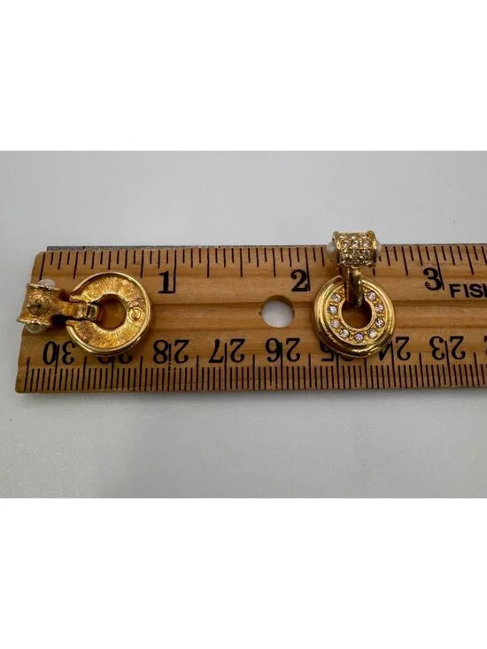 Swarovski Door Knocker Earrings Gold Tone Rhinestone Dangle Signed VTG Pierced - Picture 7 of 7
